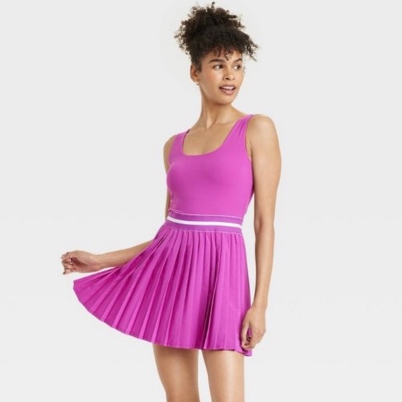 Vibrant Pink Pleated Women's Tennis Dress - Picture 1 of 7